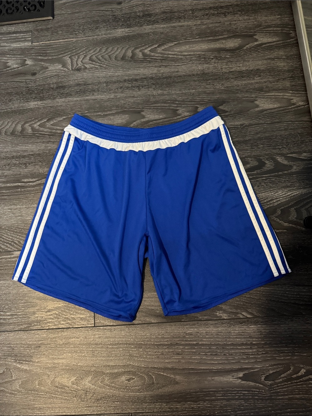 adidas Blue Athletic Shorts with White Side Stripes